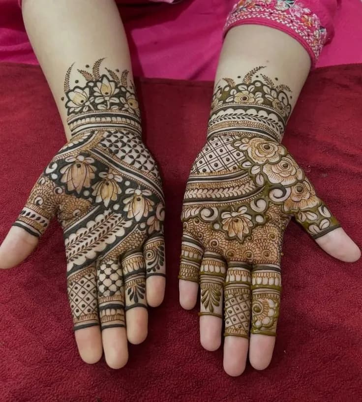 Garden floral mehandi on both palms for a party