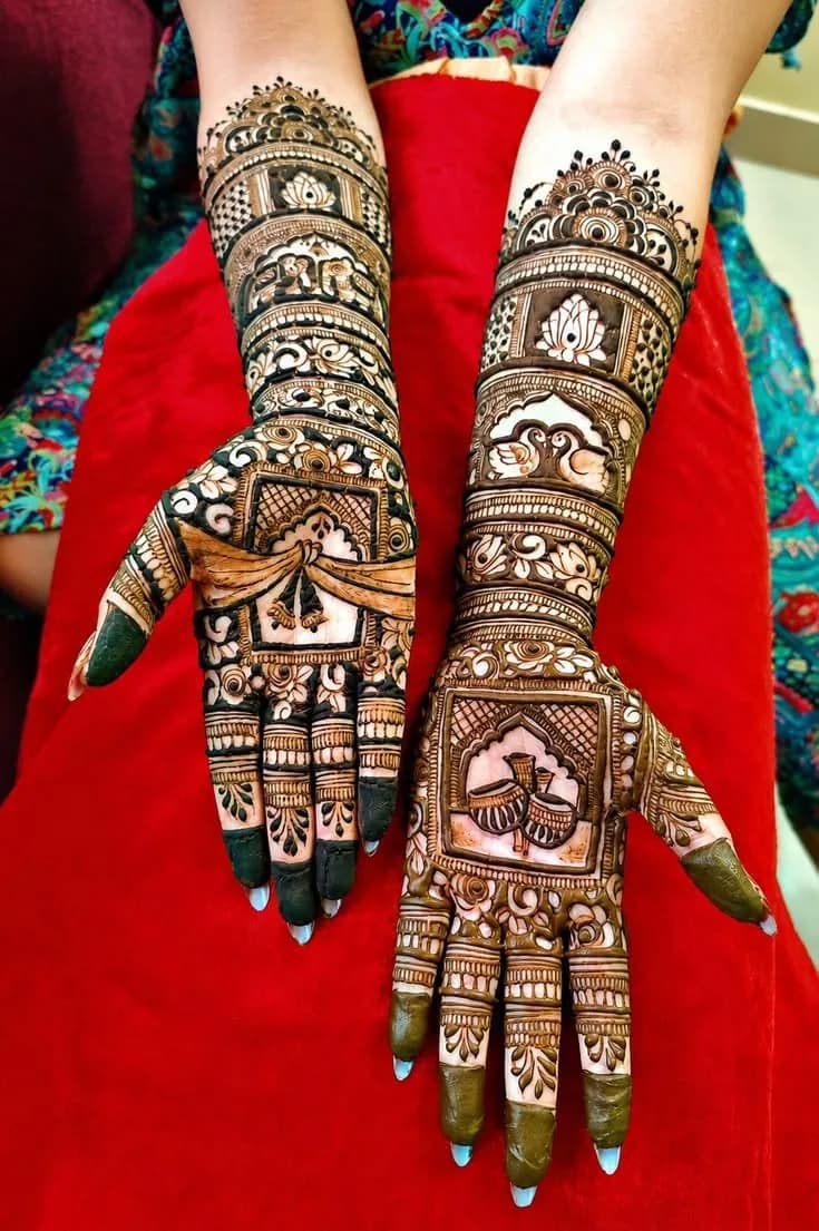 Bridal mehandi with varmala couple and dark finger tips, mehandi for Koderma weddings